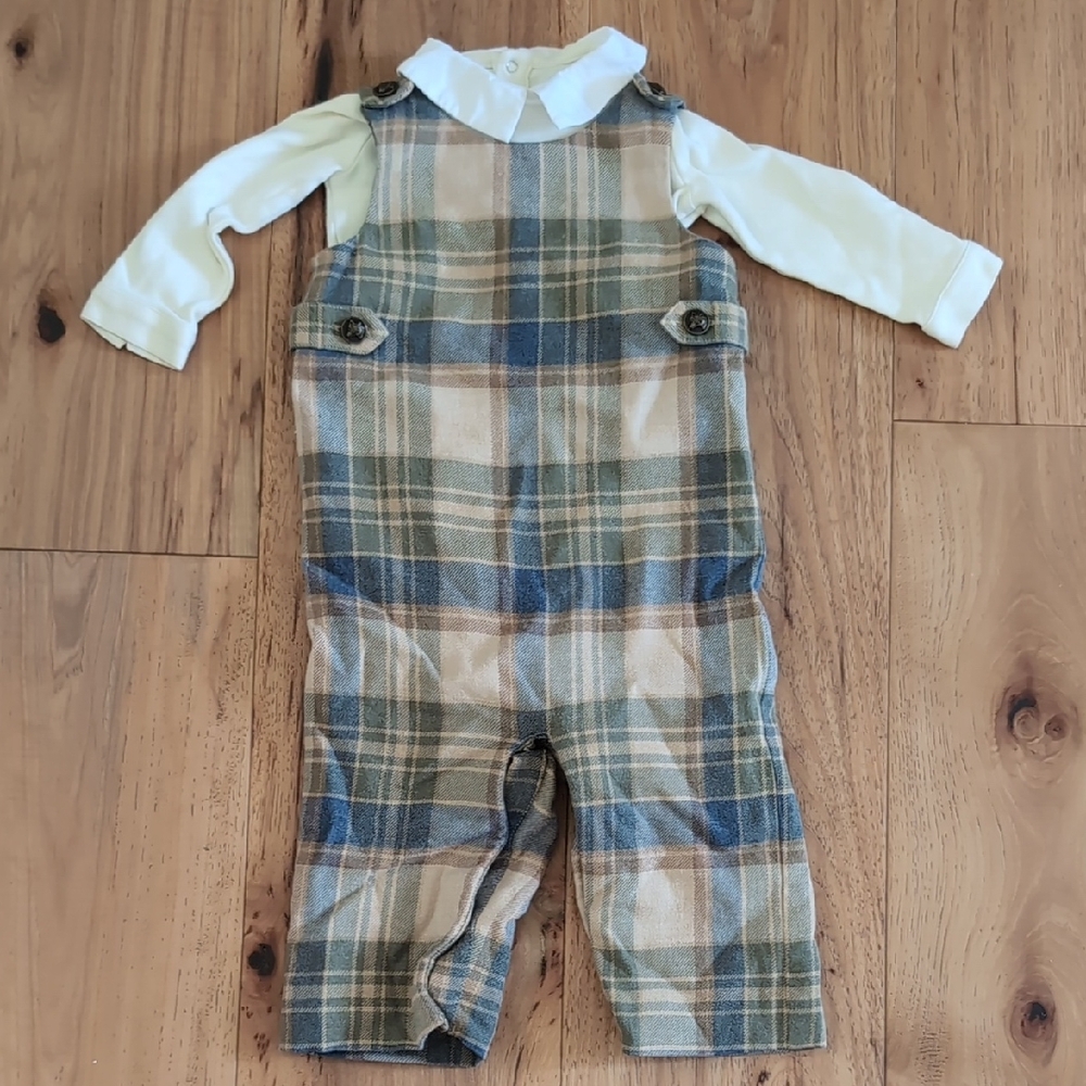 Ralph Lauren Baby Plaid Matching Set - Blue and Cream
